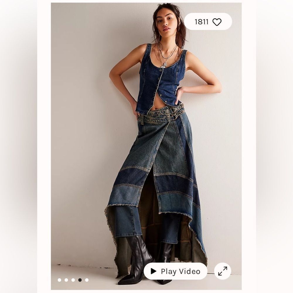 We The Free New Rules Denim Maxi Skirt size 28 Twin Flames Free People